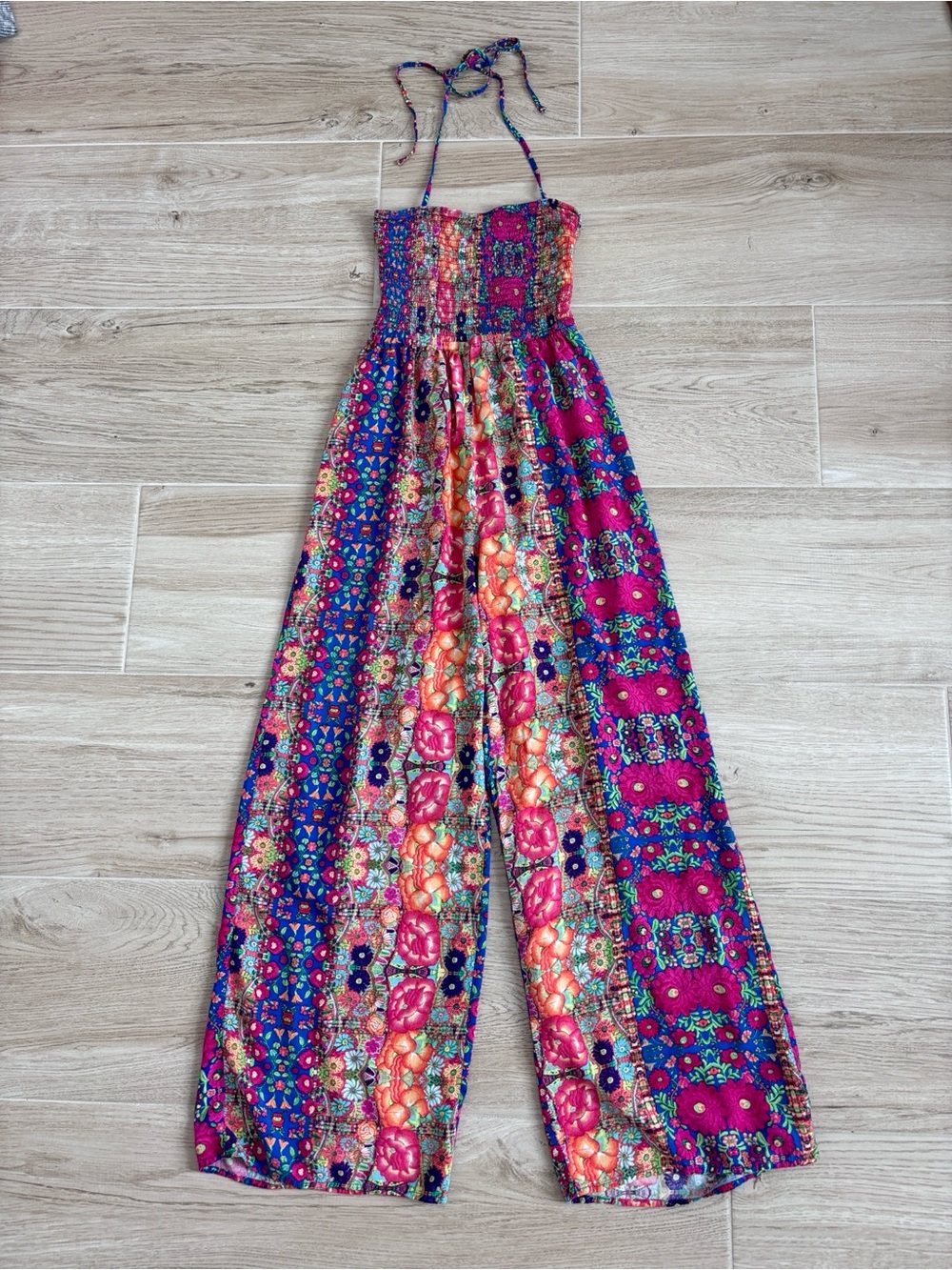 Forever 21 Backless Halter Romper Jumpsuit Multicolored Floral Medium